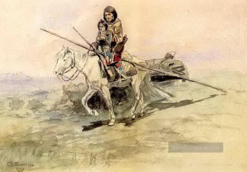  pferd - Indianer zu Pferd mit einem Kind 1901 Charles Marion Russell
